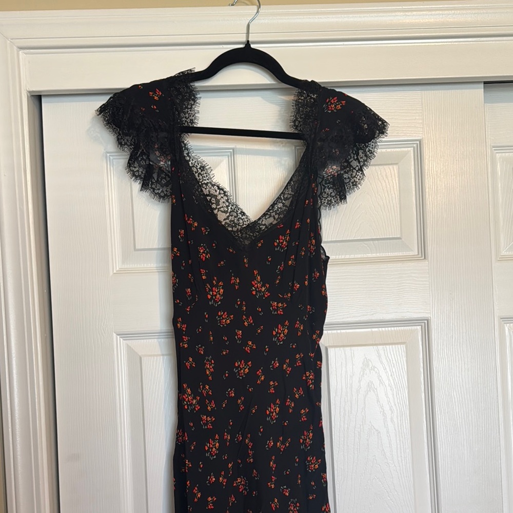 Rumored Black Floral Dress with Lace Sleeves